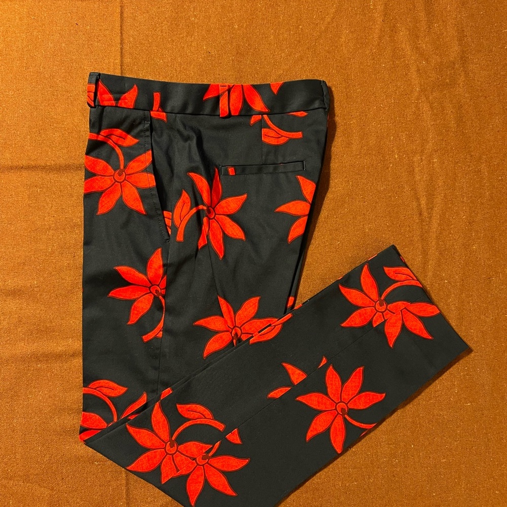 Navy with Red Floral Print Women’s Pants